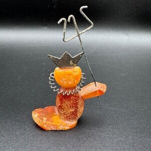 Baltic & Butterscotch Amber Devil Figure King Trident Figurine Handmade Folk Art